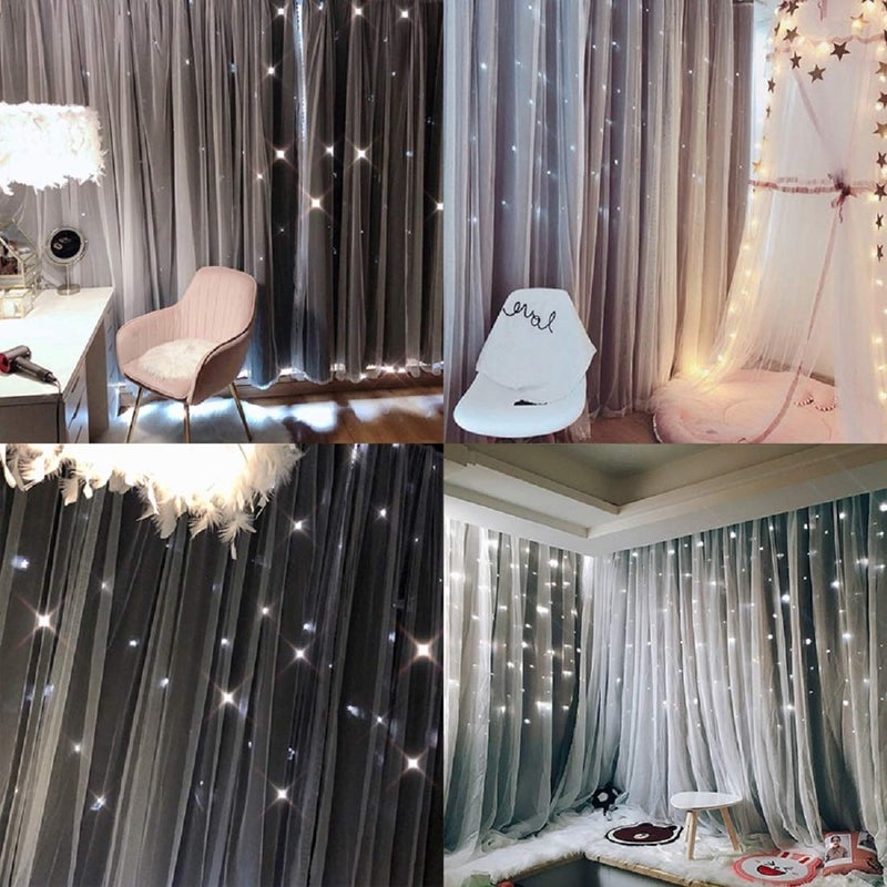 UNISTAR 2 Panels Stars Blackout Curtains for Bedroom Girls Kids Baby Window Curtain Double Layer Star Cut Out Aesthetic Living Room Decor Wall Home Decorations Curtain,W52 x L63 Inches,Grey - Image 4